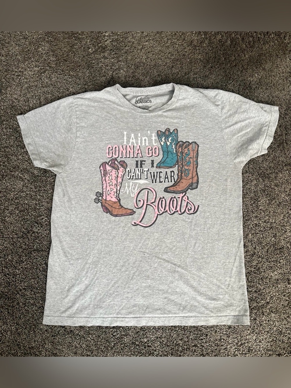 Lifestyle Classics Light Grey Cowgirl Tee Shirt Size Large 0571